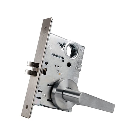 Entry/Office Mortise Lock, Less Cylinder, Dane Lever, Gala Rose, Satin Stainless Steel